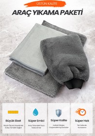 Resim DAT35 Newyorkdry Mikrofiber Oto Temizlik Paketi Araç Kurulama Havlusu Cam Bezi Araba Yıkama Eldiveni Seti 