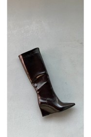 Resim Eataly Shoes Harper Sivri Burun Dolgu Topuk Acı Kahve Kadın Çizme 