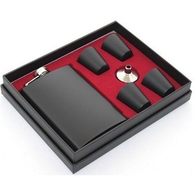 Resim Periboia Paslanmaz Çelik 4 Shot Bardaklı Matara Seti Siyah Renk 