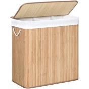 Resim Çamaşır Sepeti, Çamaşır Toplayıcı, Bambudan Yapılmış, Kulplu Çamaşır Sandığı, 3 Bölme, Klipsli Kapak, 150 L, Katlanabilir, Çamaşır Odası, Yatak Odası, Banyo, Doğal Renk LCB091N01 