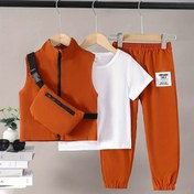 Resim 4 adet Erkek Rahat ve Şık Kısa Kollu T-shirt & Kolsuz Yelek & Kargo Pantolon & Omuz Askılı Çanta Takımı, Serin, Hafif ve Rahat Bahar Dış Giyim 