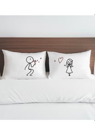 Resim Bk Gift Sevgili Tasarımlı Pamuklu 2 Li Yastık Kılıfı Seti-2 50x70cm , Sevgiliye , Ev si, Tasarım Ev Tekstili 