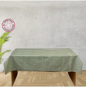 Resim Uretti - Hacer 3194 - El Yapımı Yeşil Ekoseli Masa Örtüsü Yeşil 