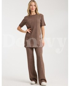 Resim Çizgili Relax Fit İkili Takım Dnv-000019 Sütlü Kahve 