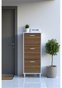 Resim Eliusta Nefes Ayaklı 52 Cm Ayakkabılık Kapı Önü/antre 3 Düşer Kapaklı Ceviz 52x127x26 Cm Ayakkabılık Ceviz 
