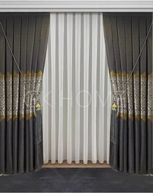 Resim Pano Fon Perde Gri Damask Çiçek Desenli Fon Perde Sık Pile 1/3 Tek Kanat Koyu Gri 