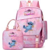 Resim Honeybeeshop Pembe Disney Stitch Okul Sırt Çantası Seti 3 Parça Kişiselleştirilmeli Pembe 
