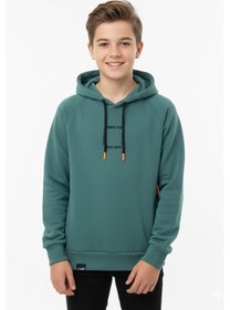 Resim Kapüşonlu Fermuarlı Cepli Erkek Çocuk Sweatshirt-90919 Yeşil 