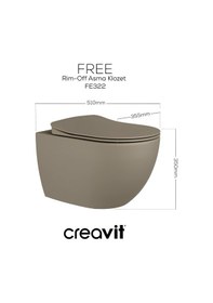 Resim Creavit Free Kanalsız Mat Cappuccino Asma Klozet Fe322, Creavit Free Duck Duroplast Yavaş Kapak Mat Bej 