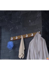 Resim Modilayn Arı Serisi 86,4x9,6 Cm 18 Kancalı - 6'lı Set Banyo Askısı Ekstra Düzen Ve Yer Tasarrufu Beyaz - Ceviz 