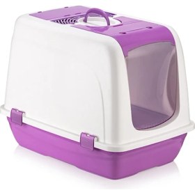 Resim Mikopet Büyük Kapalı Kedi Tuvaleti Mor 