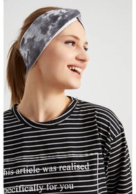 Resim Batik Butik Tasarım Kadın Bandana Saç Bandı, Ekstra Yumuşak, Esnek, Doğal, Pamuklu Penye - Tek Ebat / Batik Siyah Beyaz Batik Siyah Beyaz 
