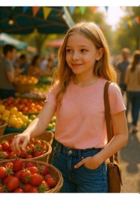 Resim Zekids Kız Çocuk Taş İşlemeli Pamuklu T-shirt-16310 Pudra 