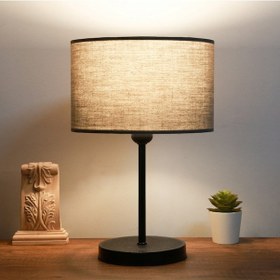 Resim Neva Siyah Metal Ayaklı Modern Abajur Silindir Antrasit Kumaş Başlık Antrasit 