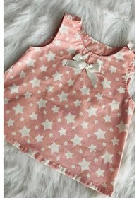 Resim Yıldız Desenli Pembe Poplin Kız Çocuk Bebek Bluz Üst 001 