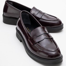 Resim Pline Bordo Rugan Hakiki Deri Kadın Loafer Ayakkabı Bordo Rugan 