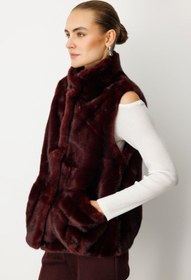 Resim Torba Cepli Ön Çıtçıtlı Peluş Yelek - Bordo / 38 