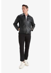 Resim Defacto Slim Fit Dar Kesim Polo Yaka Fermuarlı Suni Deri Mont F0503ax25aubk27 Siyah 