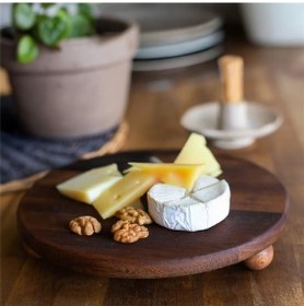 Resim Akayev Ahşap 25 Cm Ayaklı Sunum Tabağı - Pasta Tabağı - Doğal Sunumluk Kahverengi 