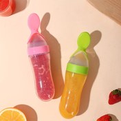 Resim 90ml/3oz Bebek Silikon Kaşık Besleyici, Pirinç Hamuru Silikon Şişe ve Kaşık Seti, Dışarıda ve Evde Sıkıştırma Gıda Besleyici Paskalya Hediyesi 