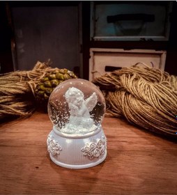 Resim Kişiye Özel Şans Getiren Işıklı Beyaz Melek Kar Küresi Anneler Günü Hediyesi 