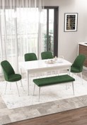 Resim Canisa Concept Via Serisi Açılabilir Mutfak Masası Takımı Beyaz Masa 4 Haki Yeşil Sandalye 1 Bench 