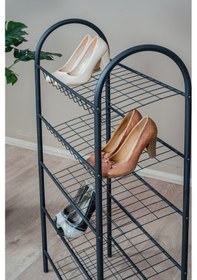 Resim 5 Katlı Metal Ayakkabılık, Geniş Kapasiteli Tel Raf Ayakkabı Düzenleyici, Düzenleyici Raf Siyah 