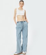 Resim Oversize Paraşüt Denim Pantolon Standart Bel Beli Bağlamalı Cepli - Parachute Jean 