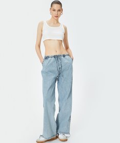 Resim Oversize Paraşüt Denim Pantolon Standart Bel Beli Bağlamalı Cepli - Parachute Jean 