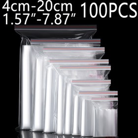 Resim 100 adet plastik fermuarlı torbalar, 1.5" ile 7.5" arası, çift katman kalınlığı 2.36mm/0.06mm, yeniden kullanılabilir kapaklı fermuarlı kilitli hediye çantaları, şeffaf çantalar, mücevher ambalaj çantaları, giysi plastik ambalaj çantaları, vakumlu plastik çantalar, açık yapışkanlı çantalar, çok amaçlı araçlar, tatil hediye paketleme çantaları, depolama çantaları, saklama için uygun 