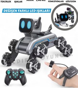 Resim YILDIRIM OYUNCAK Uzaktan Bilekten Kumandalı Şarjlı 8 Teker Akrobat Robot Köpek Müzikli ve Led Işık 25 cm Köpek Araba 