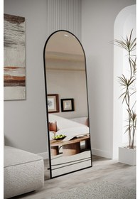Resim Evdemo Pamir Siyah Metal Çerçeveli Ayaklı Oval Boy Aynası 180x70 Cm Siyah 
