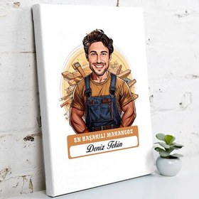 Resim Karikatürlü En İyi Erkek Marangoz Kanvas Tablo 