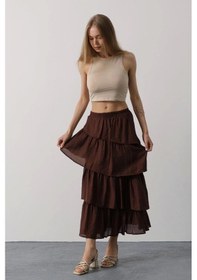 Resim Defymoda Katlı Kesim Uzun Etek - Kahve Kahve 