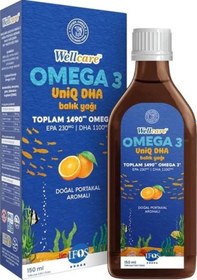 Resim Wellcare Omega 3 Uniq DHA Portakal Aromalı Balık Yağı 150 ML 