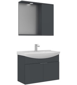 Resim Orka Purus 80 Cm Mat Antrasit Spot Aynalı Banyo Dolabı Takım Asma Antrasit 