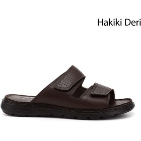 Resim GÖNDERİ(R) Erkek Kahverengi Çift Cırtlı Hakiki Deri Comfort Terlik 
