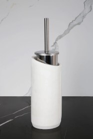 Resim 2 Parça Dekoratif Beton Tuvalet Fırçası Metal Wc Fırçalığı Beyaz 