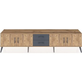 Resim Arges Tv Ünitesi 2 Raflı 2 Çekmeceli 4 Kapaklı 220x30x51 Çam-çam/antrasit Atlas Çam/antrasıt - Atlas Çam 