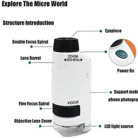 Resim Fortunelane 60-120x Büyütme Led Işıklı Mini Mikroskop, Çocuklar İçin Taşınabilir Bilim Oyuncağı, Sarı 
