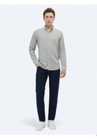 Resim Açık Gri Düz Dokuma Casual %100 Pamuk Gömlek Açık Gri 