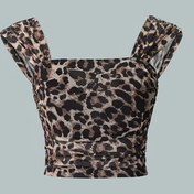 Resim Leopar Desenli Mikro Elastik Askılı Sırtı Açık Kare Yaka Tank Top - Esnek Polyester/Elastan Karışımı, Hafif Yazlık Üst, Makinede Yıkanabilir 