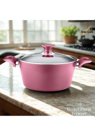 Resim 28 Cm Granit Derin Tencere Cam Kapak - Mürdüm Mürdüm 