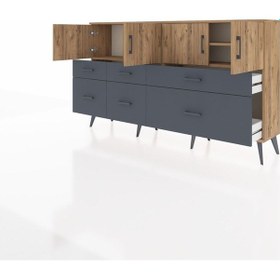 Resim Arges Konsol 4 Raflı 6 Çekmeceli 4 Kapaklı 176x30x99 Çam-çam/antrasit Atlas Çam/antrasıt - Atlas Çam 