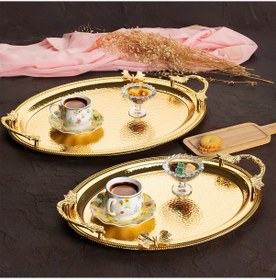 Resim Porsima 3252 2li Gold Paslanmaz Çelik Kahve Servis Sunum Tepsisi 