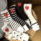 Resim 5 Çift Kadın Orta Boy Çorap - Trend Kalp, Çizgili & Puantiyeli Desenler, Siyah/Beyaz/Gri/Bej, Yumuşak Nefes Alabilen Kumaş, Makinede Yıkanabilir Günlük ve Spor Kullanım İçin, Sevimli Çoraplar, Eğlenceli Tasarımlar, Yetişkinler 