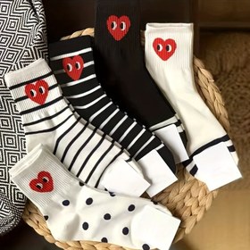 Resim 5 Çift Kadın Orta Boy Çorap - Trend Kalp, Çizgili & Puantiyeli Desenler, Siyah/Beyaz/Gri/Bej, Yumuşak Nefes Alabilen Kumaş, Makinede Yıkanabilir Günlük ve Spor Kullanım İçin, Sevimli Çoraplar, Eğlenceli Tasarımlar, Yetişkinler 