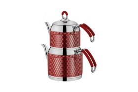 Resim Feyza Design Kırmızı Dekorlu 3,5 Litre Demlik ve Çaydanlık Takımı 