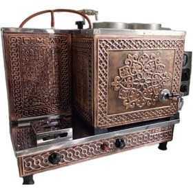 Resim 2 Demlikli Elektrikli Bakır Çay Ocağı 2 Gözlü Bakır Çay Kazanı 