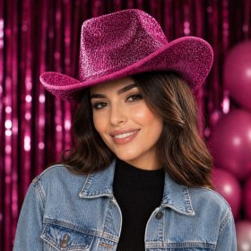 Resim Zenvia Zcv Mey Ithalat® Parlak Pembe Kovboy Şapka Kadın Erkek Parti Disco Festival Şapkası ZNV2026 